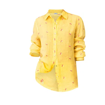 Haris Cotton Women's Yellow / Orange Embroidered Linen Gauze Shirt Bannana Fuchsia In Yellow/orange