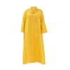Haris Cotton Women's Yellow / Orange Maxi Linen Dress With Front Pleat And Lapels - Crocus In Yellow/orange