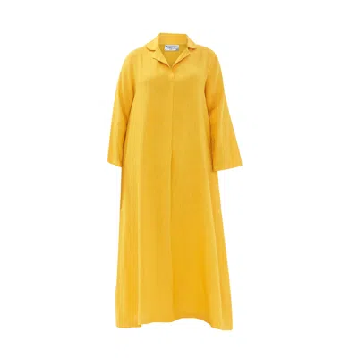 Haris Cotton Women's Yellow / Orange Maxi Linen Dress With Front Pleat And Lapels - Crocus In Yellow/orange