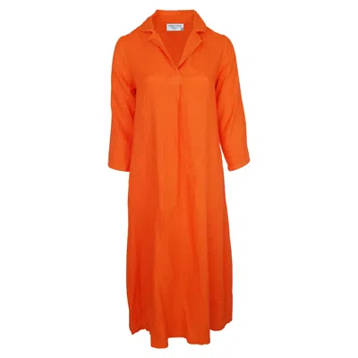 Haris Cotton Women's Yellow / Orange Maxi Linen Dress With Front Pleat And Lapels - Lotus In Yellow/orange