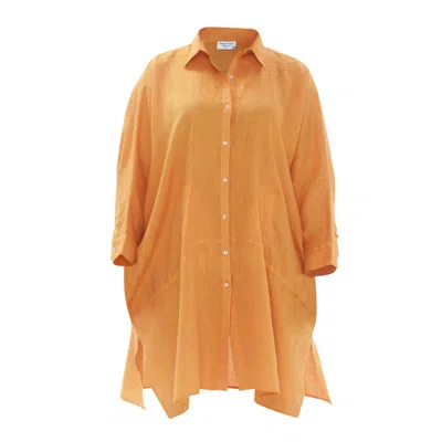 Haris Cotton Women's Yellow / Orange Solid Button Up Drop Shoulder Linen Shirt In Yellow/orange