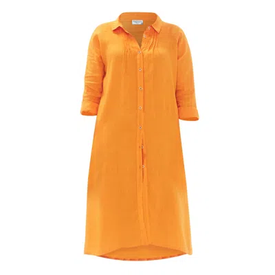 Haris Cotton Women's Yellow / Orange Split Hem Linen Shirt With Drop Sholder - Lotus In Yellow/orange