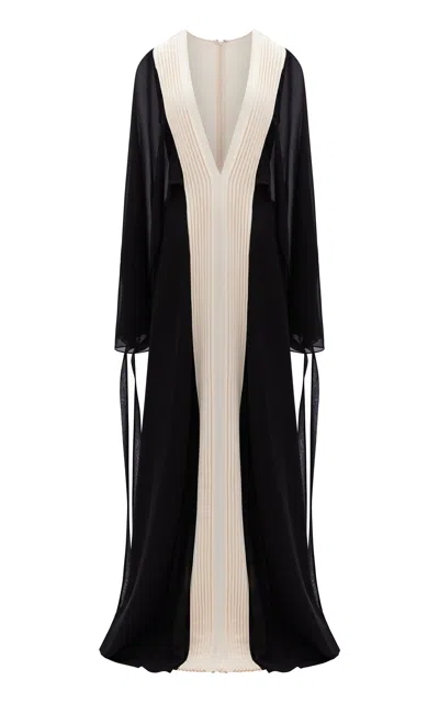 Harithand Agnelli Silk-crepe Flared Sleeve Dress In Black,white