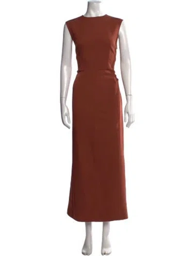 Pre-owned Harithand Crew Neck Long Dress In Brown