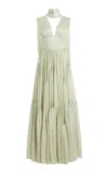 Harithand Ferrara Silk Striped Chiffon Maxi Dress In Green