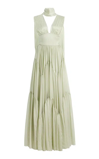 Harithand Ferrara Silk Striped Chiffon Maxi Dress In Green