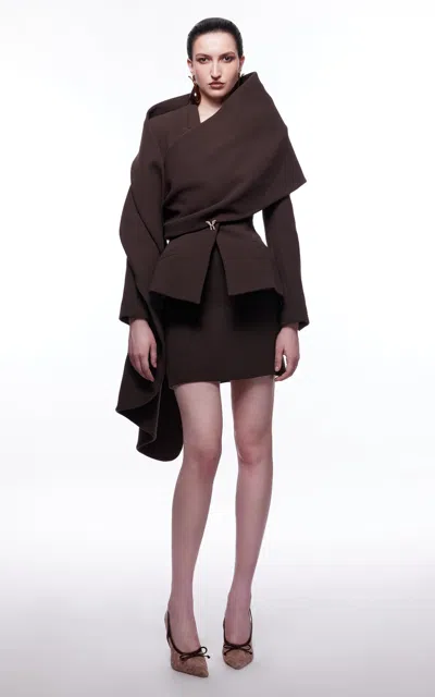 Harithand Ghauri Crepe Pencil Skirt In Brown