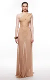 Harithand Marissa Asymmetric Silk Crepe Gown In Nude