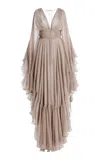 Harithand Nerina Silk Georgette Fluid Maxi Dress In Neutral