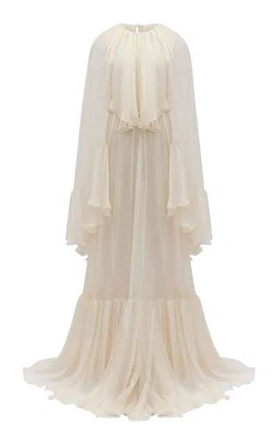 Harithand Pieris Silk Capelet Dress In Yellow