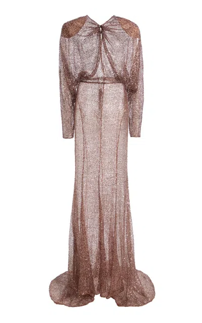 Harithand Sequined Maxi Dress In Brown