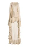 Harithand Vionetta Silk Satin Chiffon High-low Mini Dress In Neutral