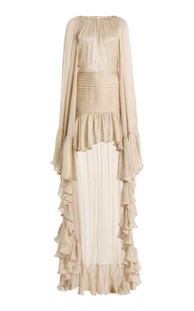 Harithand Vionetta Silk Satin Chiffon High-low Mini Dress In Neutral