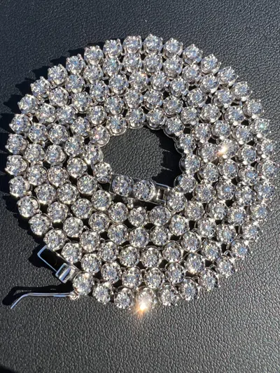 Pre-owned Harlembing 3mm Natural Vs D Diamond Illusion Set Tennis Chain Necklace In 925 Silver 2-3ct In White/colorless