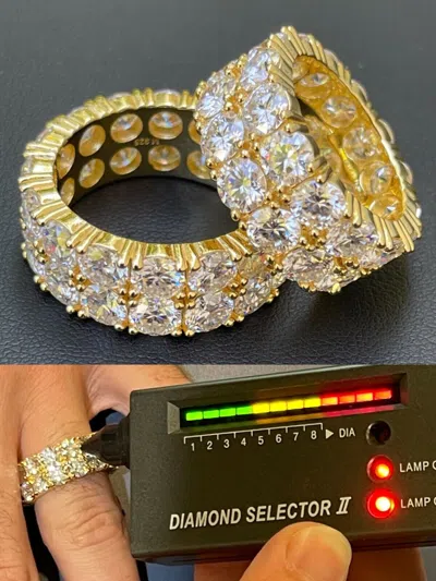Pre-owned Harlembling 14k Gold Plated Hip Hop Iced Tennis 10mm Moissanite Ring Passes Diamond Tester