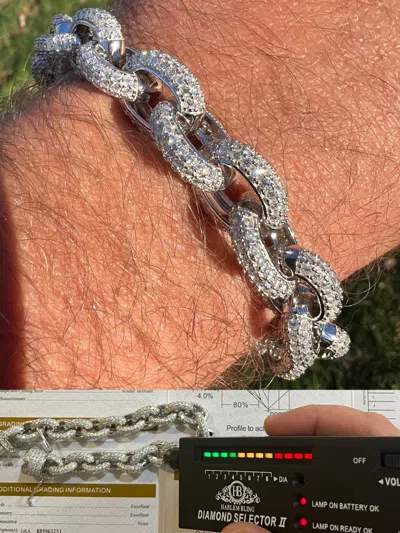 Pre-owned Harlembling 22ct Vvs Moissanite Thick Rolo Link Iced Hip Hop Bracelet - Pass Diamond Tester In White/colorless