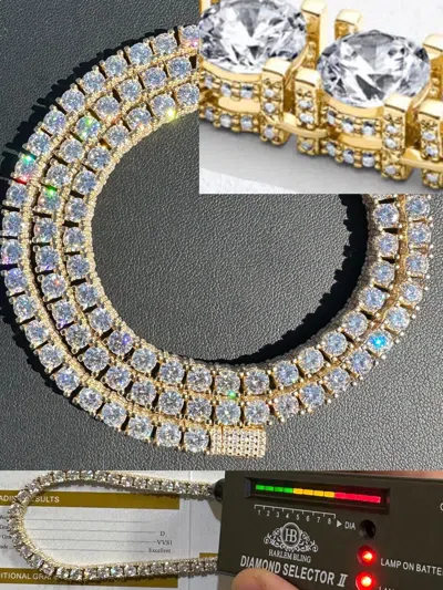 Pre-owned Harlembling 5mm Moissanite Tennis Chain Necklace 14k Gold Over 925 - Stones On All Sides In White/colorless
