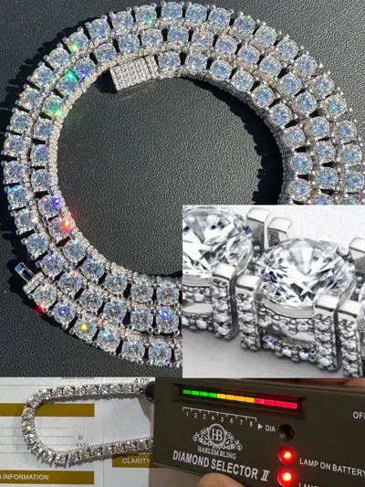Pre-owned Harlembling 5mm Moissanite Tennis Chain Necklace Reinvented 925 Silver Stones On All Sides
