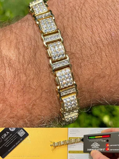 Pre-owned Harlembling 7ct Iced Presidential Link Moissanite Bracelet 14k Yellow Gold Plated 925 Silver