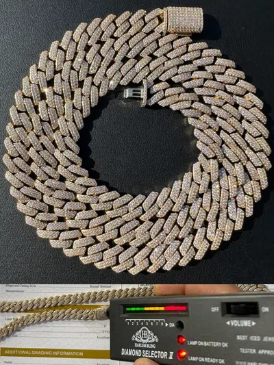 Pre-owned Harlembling 8mm Solid 14k Gold Moissanite Real Miami Cuban Link Prong Chain Iced Necklace In White