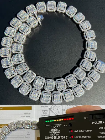 Pre-owned Harlembling Baguette Moissanite Real 925 Silver 15mm Square Chain Necklace Pass Diamond Test