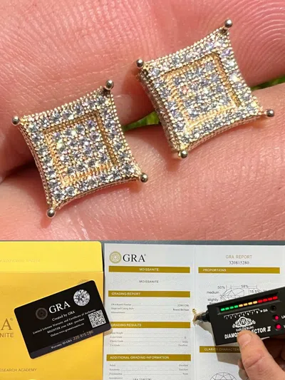 Pre-owned Harlembling Big 10mm Men Real Solid 10k Gold Iced Kite Moissanite Earrings Pass Diamond Test