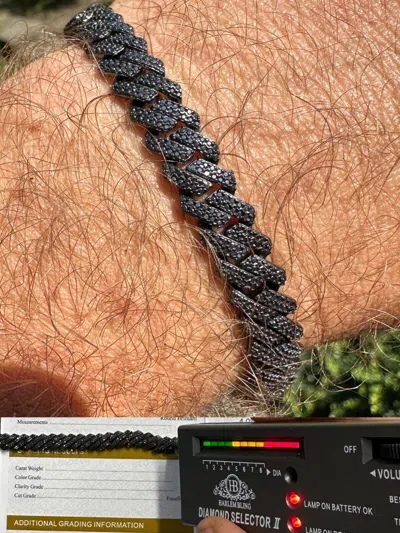 Pre-owned Harlembling Black Moissanite 8mm Real Miami Cuban Link Prong Bracelet Iced Solid 925 Silver
