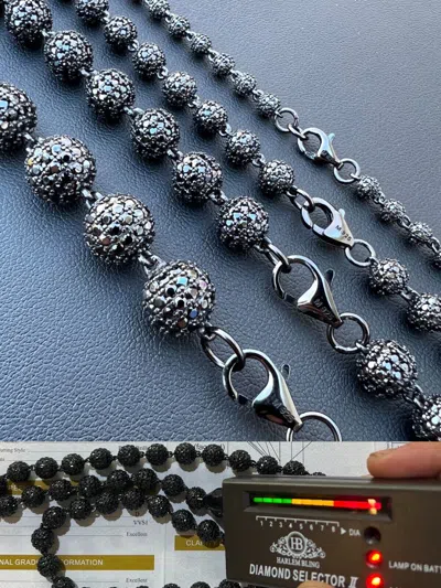 Pre-owned Harlembling Black Moissanite Ball Chain - Black Rhodium Over 925 Silver - Shambala Necklace
