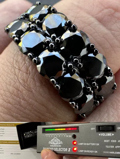Pre-owned Harlembling Black Moissanite Ring Real 925 Silver Oxidized Rhodium Hip Hop Iced Tennis Band