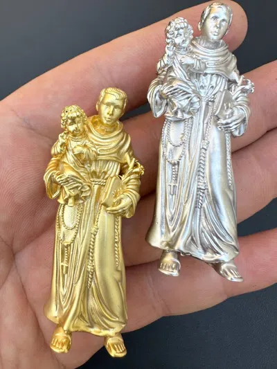 Pre-owned Harlembling Heavy 3d St Joseph W Baby Jesus Real 925 Silver 14k Yellow Gold Pendant Necklace