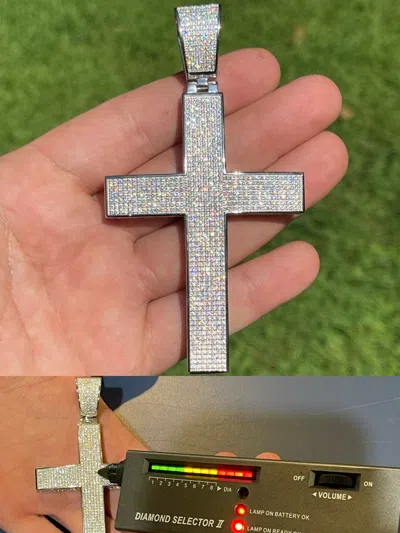 Pre-owned Harlembling Iced 7ct Moissanite Huge 4" Real 925 Cross Pendant Men's Hip Hop Passes Tester ✅ In White Gold