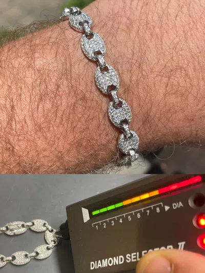 Pre-owned Harlembling Iced Gucci Link Bracelet Solid 925 Silver Out Moissanite Pass Diamond Tester