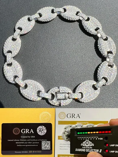 Pre-owned Harlembling Iced Moissanite Gucci Link Bracelet 12mm Hip Hop 925 Silver Pass Diamond Tester In White/colorless
