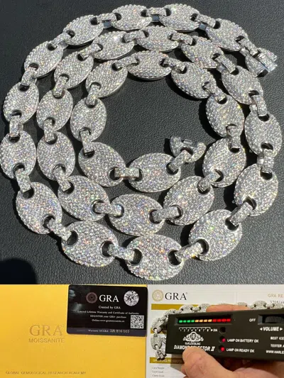 Pre-owned Harlembling Iced Moissanite Puff Gucci Link Chain 12mm Hip Hop 925 Silver Pass Diamond Test In White/colorless