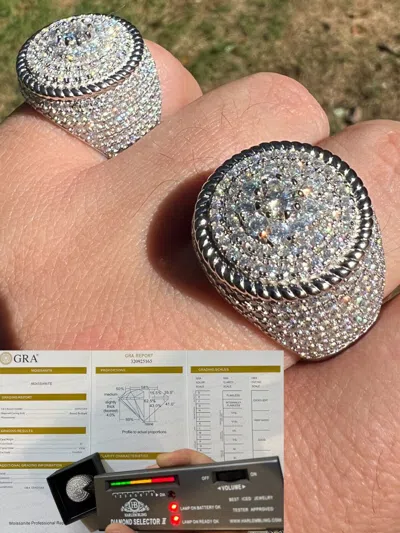 Pre-owned Harlembling Men's 925 Silver Iced Moissanite Ring Passes Tester Pinky Hip Hop Big 4.5ct