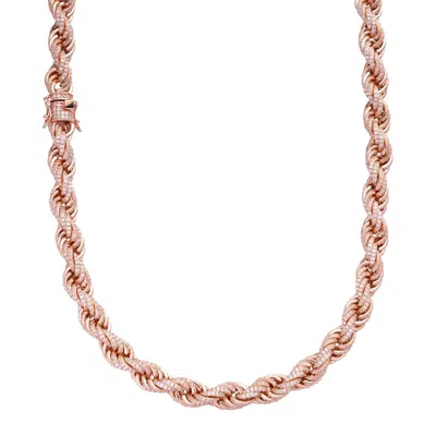 Pre-owned Harlembling Men's Solid 14k Rose Gold Over 925 Silver Men's Rope Chain Thick 9mm Icy Cz