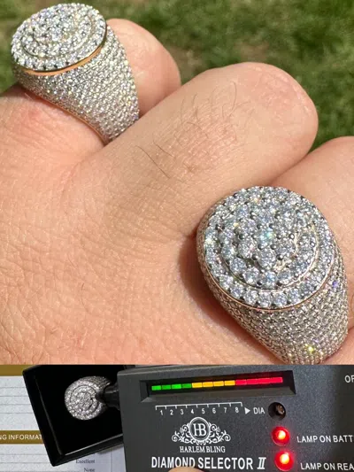 Pre-owned Harlembling Men's Solid 925 Silver & 14k Gold Plated 2.5ct Moissanite Mens Hip Hop Iced Ring