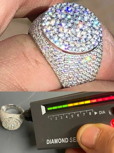 Pre-owned Harlembling Men's Solid 925 Silver Moissanite Passes Tester Cluster Pinky Ring Hip Hop
