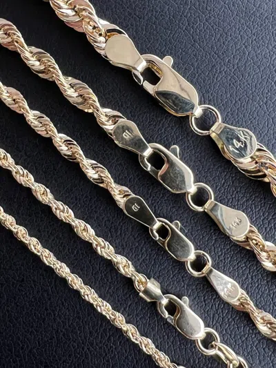 Pre-owned Harlembling Men's Women's Real 14k Yellow Gold Hollow Rope Chain Necklace 1.5mm-4.5mm 16-30"