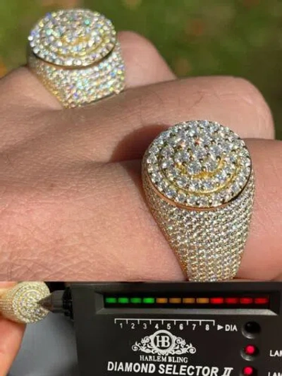 Pre-owned Harlembling Mens 14k Gold Plated 925 Silver Moissanite Passes Tester Pinky Ring Hip Hop In Vvs