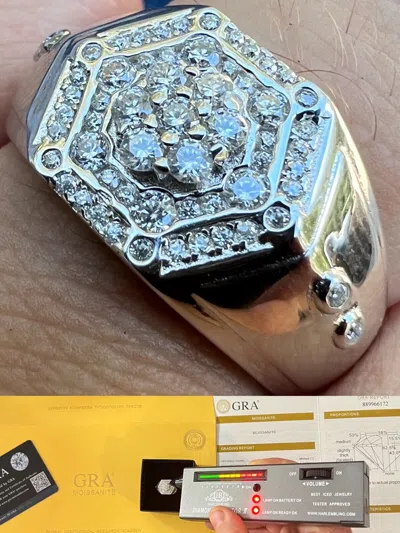 Pre-owned Harlembling Mens 925 Silver Hip Hop Iced Moissanite Pinky Ring Real Stone Passes Test Gra In White