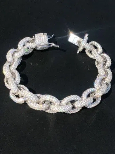 Pre-owned Harlembling Mens Thick Hip Hop Rapper Rolo Bracelet Solid 925 Silver Diamonds Icy Fully Iced In White/colorless