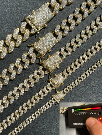 Pre-owned Harlembling Miami Cuban Link Chain Iced Moissanite 14k Gold Plated Solid 925 Silver Necklace