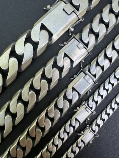 Pre-owned Harlembling Miami Cuban Link Chain Necklace / Bracelet Real 925 Silver 6-20mm Black Rhodium