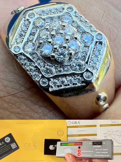 Pre-owned Harlembling Moissanite 14k Gold Plated 925 Silver Hip Hop Iced Pinky Ring Passes Test Gra In White