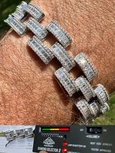 Pre-owned Harlembling Moissanite Baguette 14mm Mens Iced Panther Link Presidential Bracelet Hip Hop In White/colorless