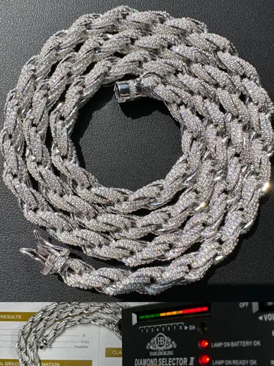 Pre-owned Harlembling Moissanite Iced 7.5mm Rope Chain Necklace Real 925 Silver Men's Hip Hop 16-28" In White/colorless