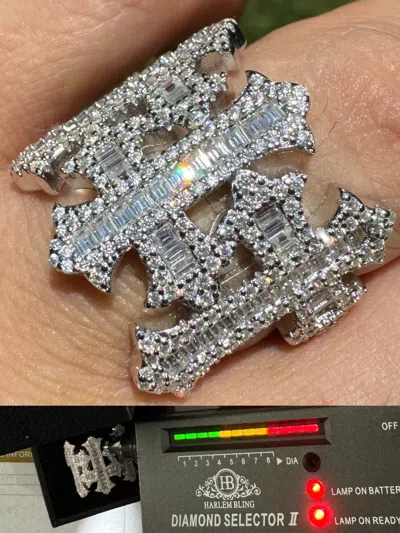 Pre-owned Harlembling Moissanite Iced Real Baguette Gothic Three Cross Ring Solid 925 Silver Hip Hop In White/colorless