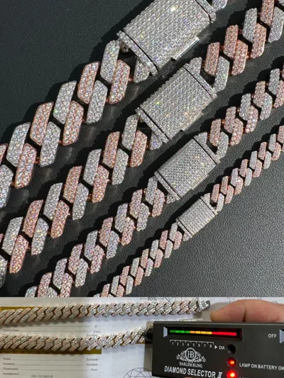 Pre-owned Harlembling Moissanite Miami Cuban Link Prong Chain Icy Rose Gold Plated 925 Silver Necklace In White