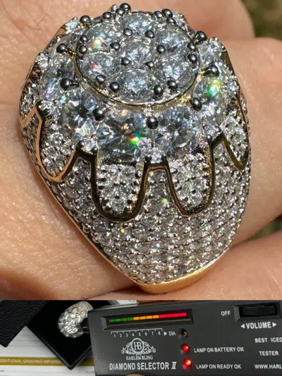 Pre-owned Harlembling Moissanite Rapper Large Stone Dome Iced Hip Hop Ring 14k Gold Over 925 Silver